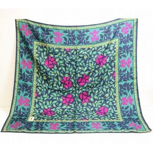 Yves Saint Laurent Large Silk Scarf Green Pink Floral All-Over Print 85x85cm